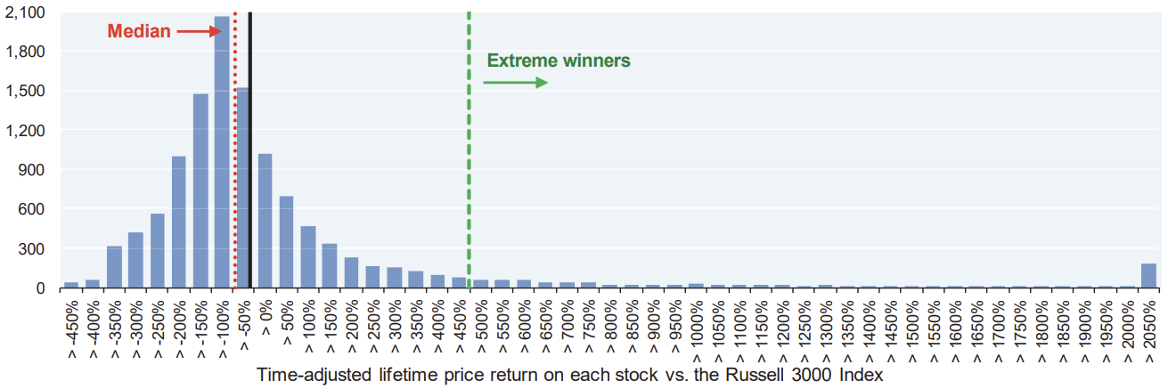 Excess Lifetime Returns for Stocks in Russell 3000